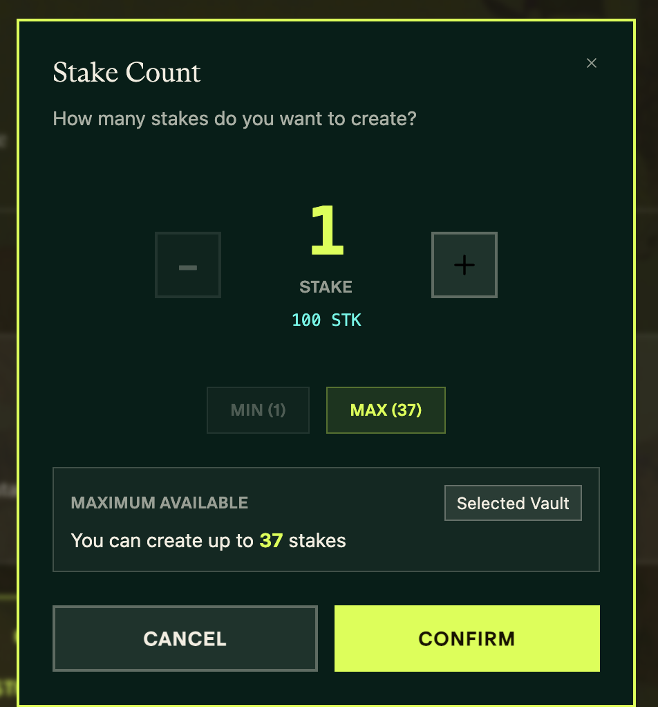 Token vault selection and delegation amount